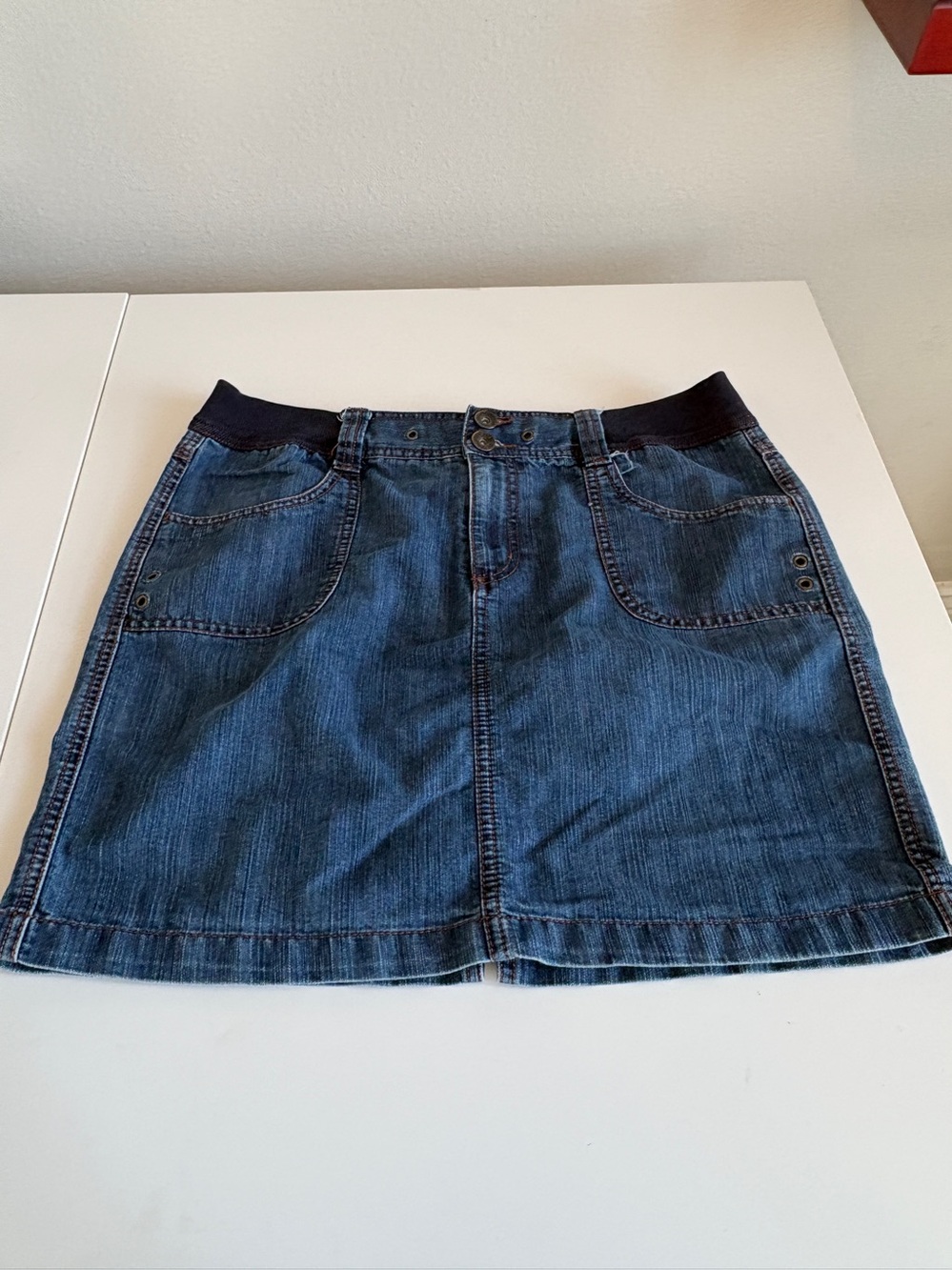 Faded Glory Blue Denim Mini Skirt with Elastic Waistband